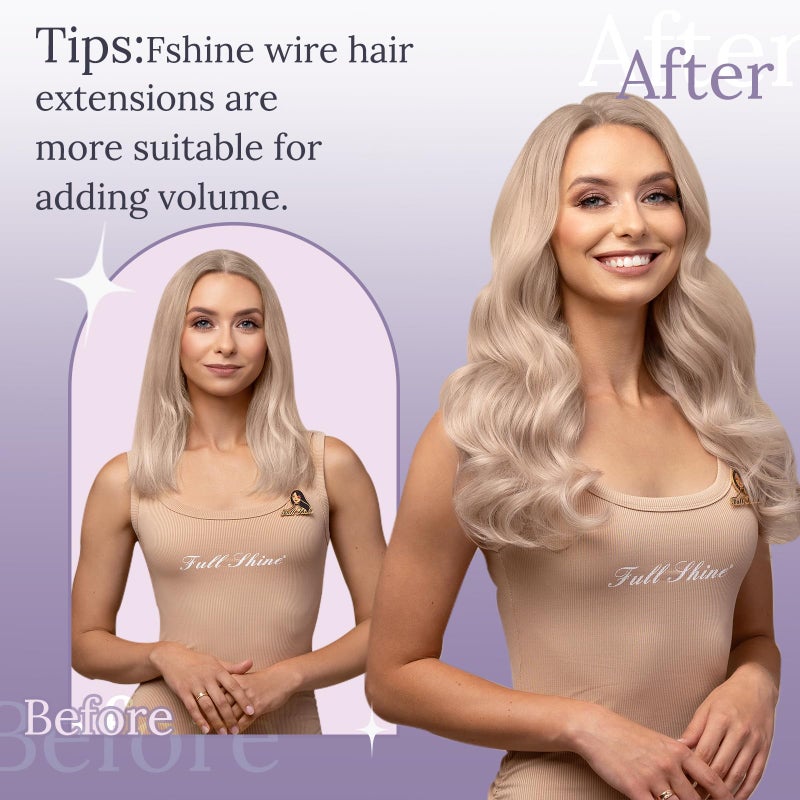 Fshine Invisible Wire Hair Extensions Real Human Hair 20 Inch Ash Blonde Highlighted Bleach Blonde 18/613 One Piece Clip in Hair Extensions Seamless Layered Hairpiece 86 G - Image 5